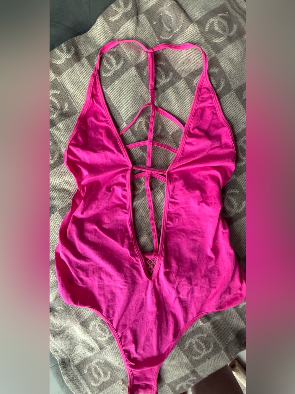 Barbiecore Pink Strappy Open Back Bodysuit One Piece Teddy Lingerie Size L